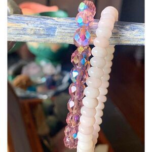 Vintage Crystal/Stone Beaded Stretch Bracelets - 2, Unmarked